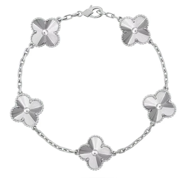 Silver Pearl Four Leaf Bracelet