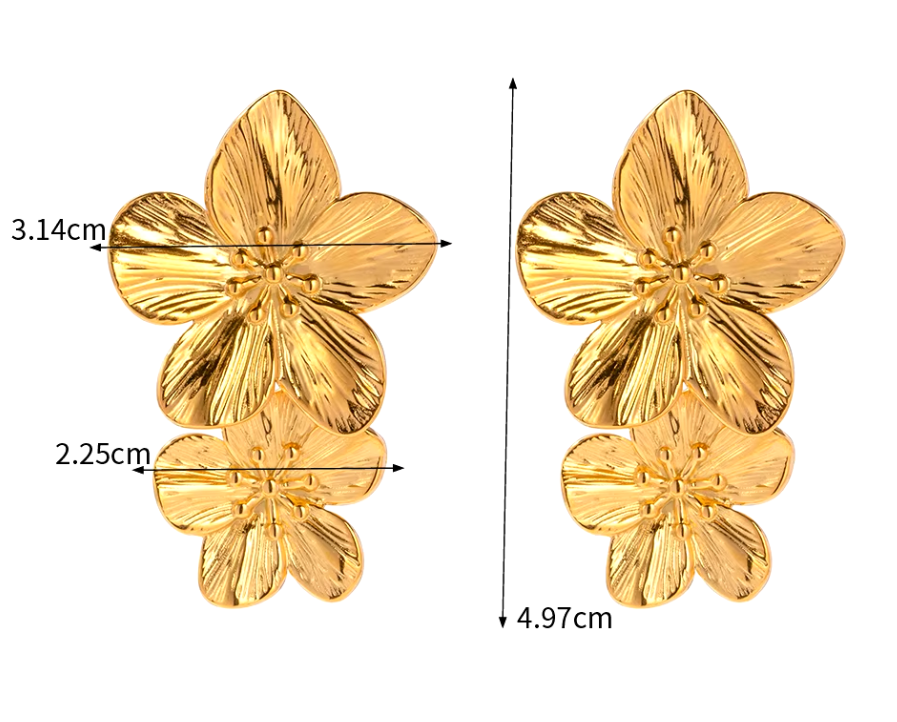 Gold Chunky Statement Drop Drape Flower Earring