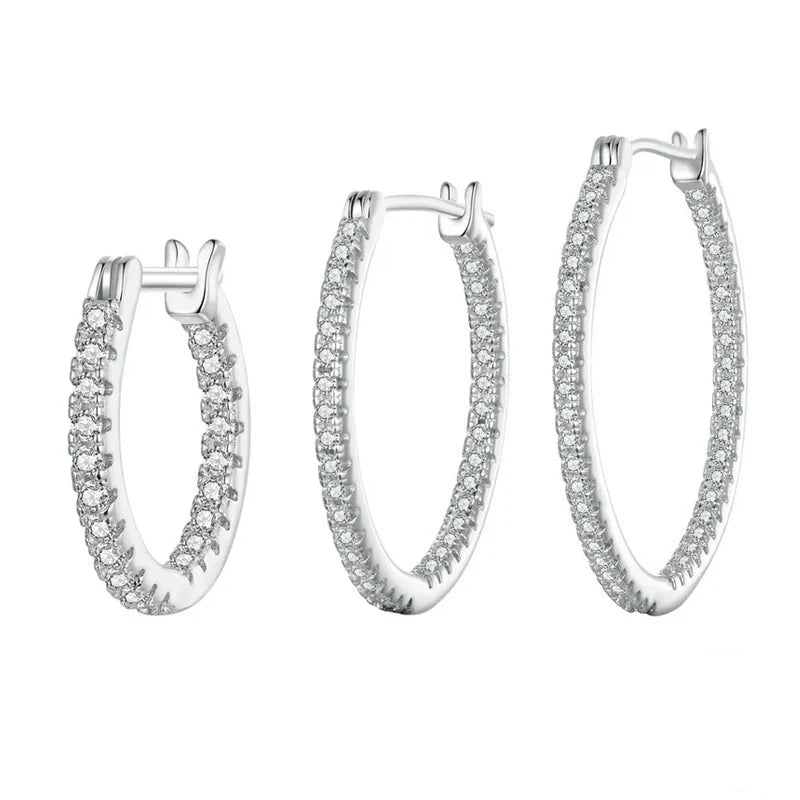 925 Sterling Silver White Gold Plated Cubic Zirconia Hoop Earrings