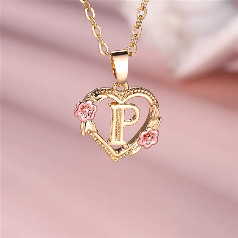 Personalised Initial Flower Heart Letter Necklace