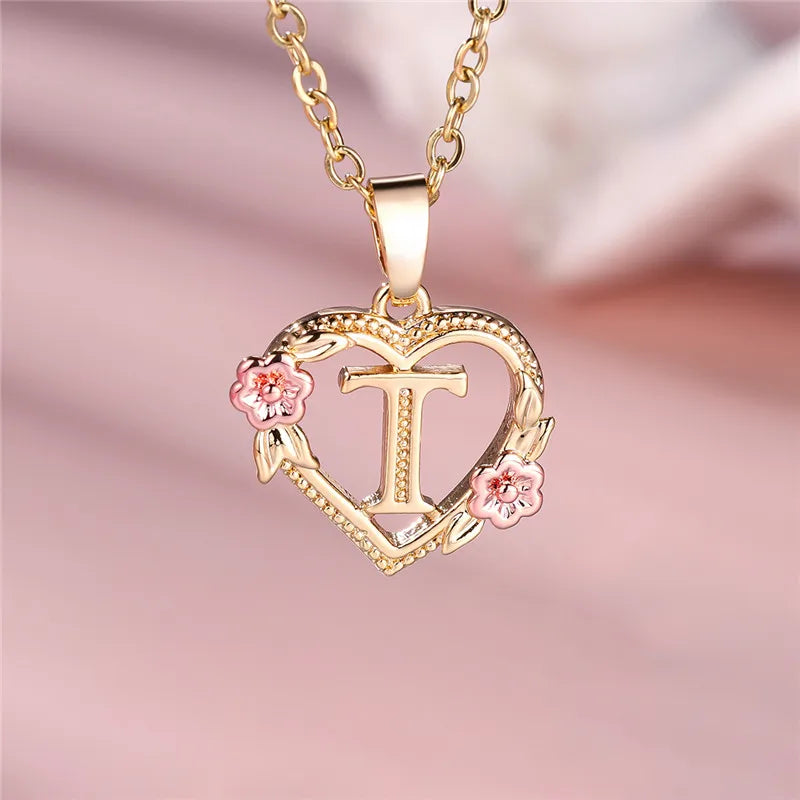 Personalised Initial Flower Heart Letter Necklace