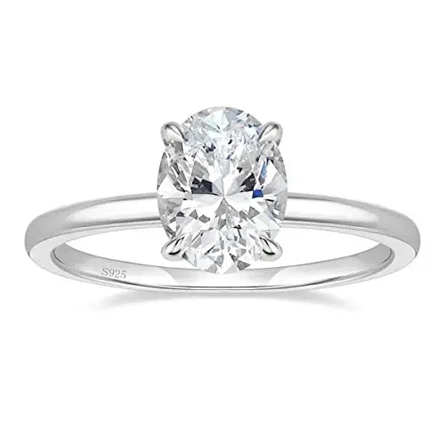 925 Sterling Silver Solitaire Cubic Zirconia Oval Engagement Rings