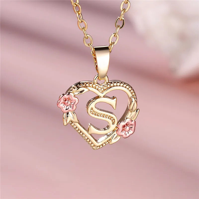 Personalised Initial Flower Heart Letter Necklace