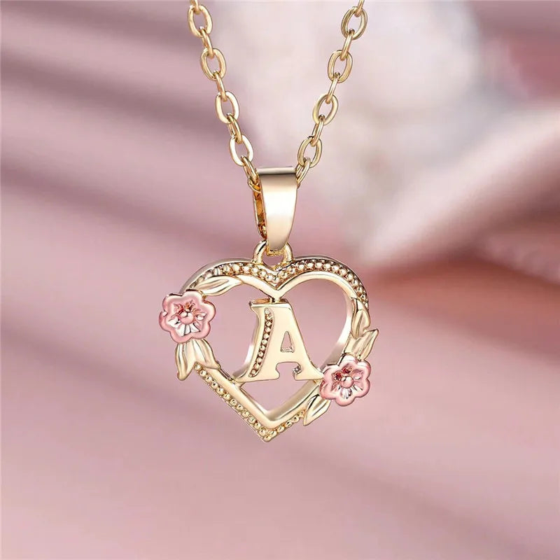 Personalised Initial Flower Heart Letter Necklace