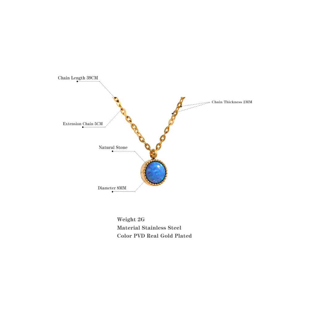 Natural Blue Opal Stone Gold Pendant Necklace