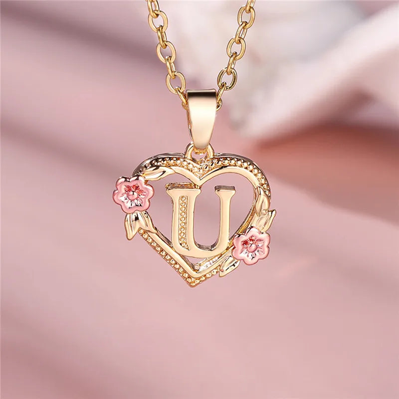 Personalised Initial Flower Heart Letter Necklace