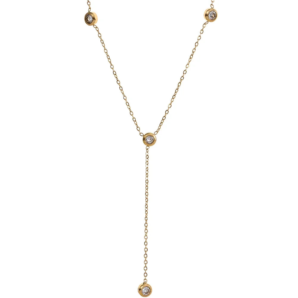 Chic Gold Cubic Zirconia Chain Necklace