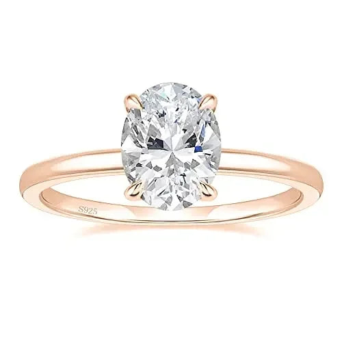 925 Sterling Silver Solitaire Rose Gold Oval Engagement Rings