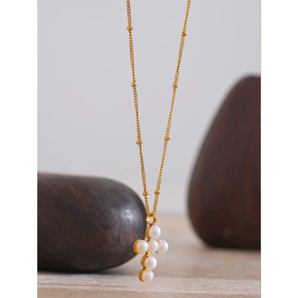 Luxury Exquisite Natural Pearl Cross Necklace