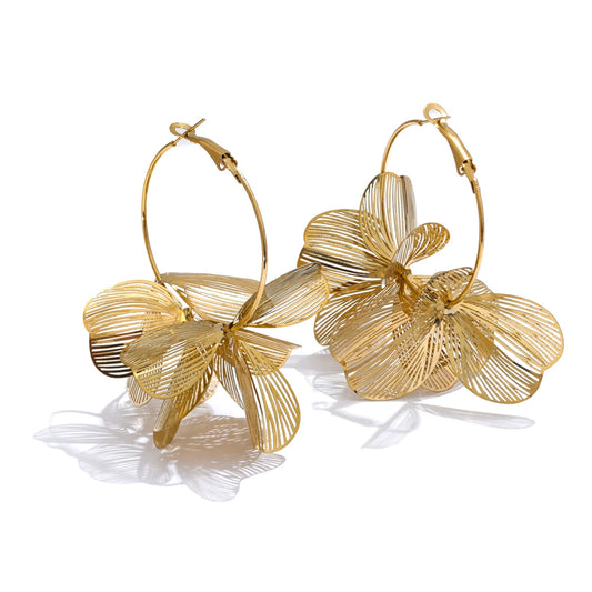 Personality Gold Flower Big Hoop Earrings