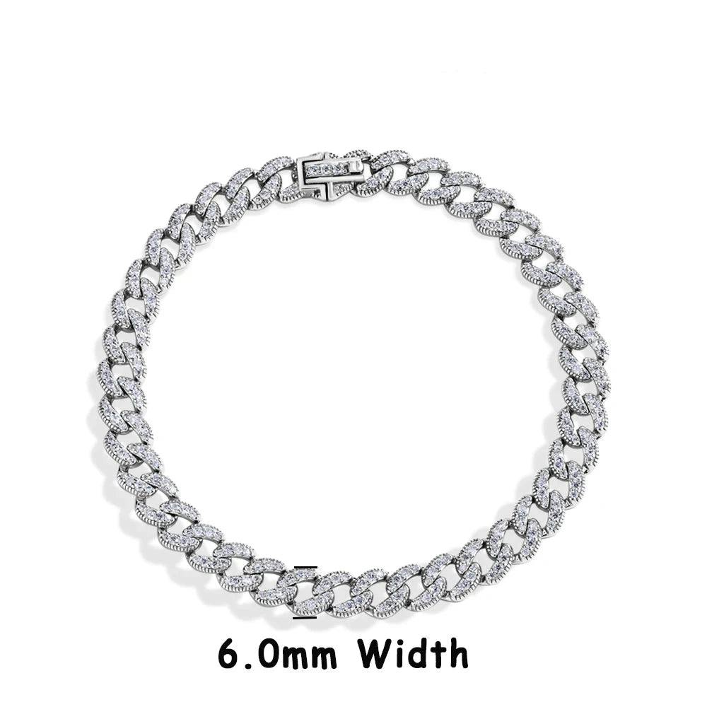 925 Sterling Silver Moissanite Cuban Tennis Bracelet