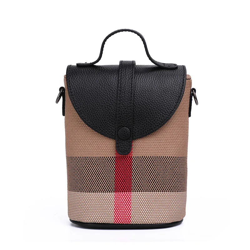 Fashionable Shoulder Mini Plaid Canvas Crossbody Bag