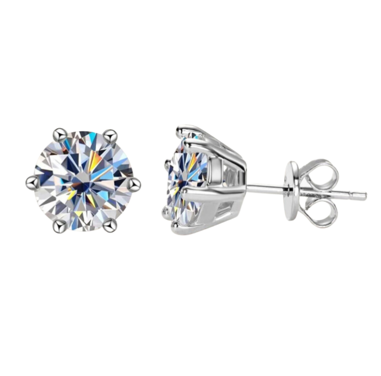 Moissanite 2.0 Carat Solitaire Sterling Silver Stud