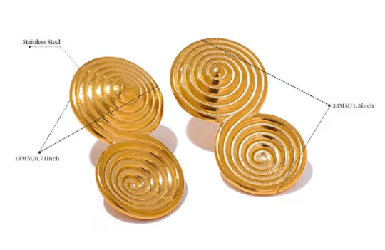 Gold Drape Chunky Stripe Stud Earring