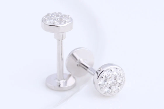 925 Sterling Silver Diamond Flash CZ Piercing Stud