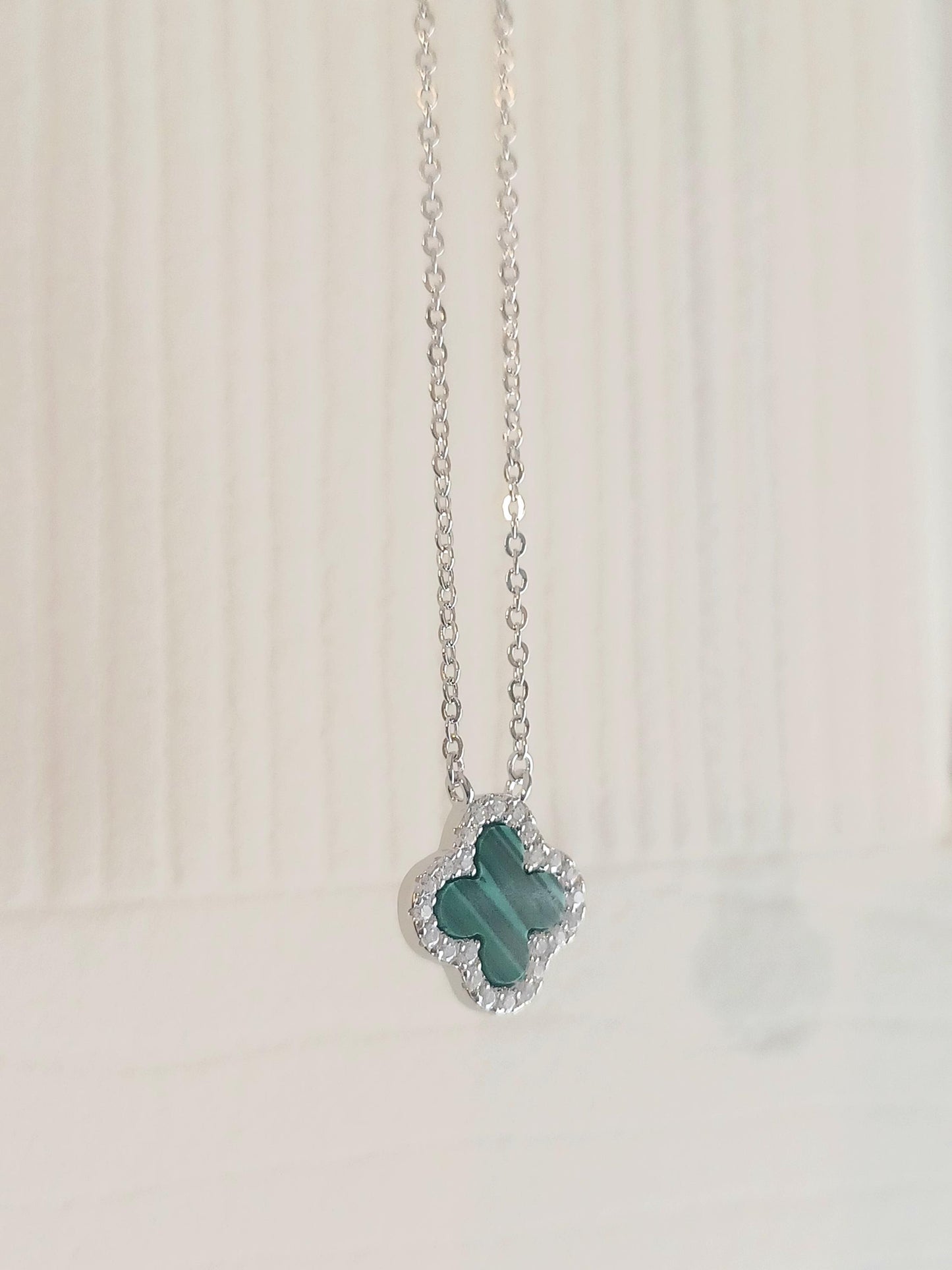 925 Sterling Silver Malachite Four Leaf Clover Necklace | Adjustable |Dainty Charm Pendant | Premium AAA Cubic Zirconia,A Lucky Gift for Her