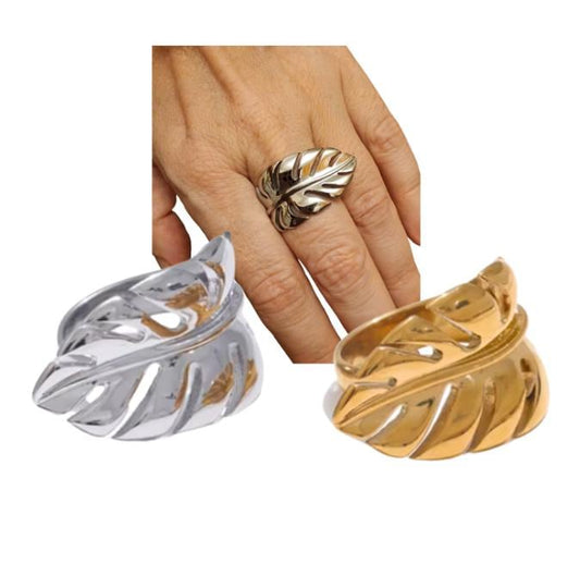 Leaf-Inspired Open Ring 18K Gold PVD Plated | Stainless Steel | Water-Resistant Fashion Adjustable Ring Jewellery