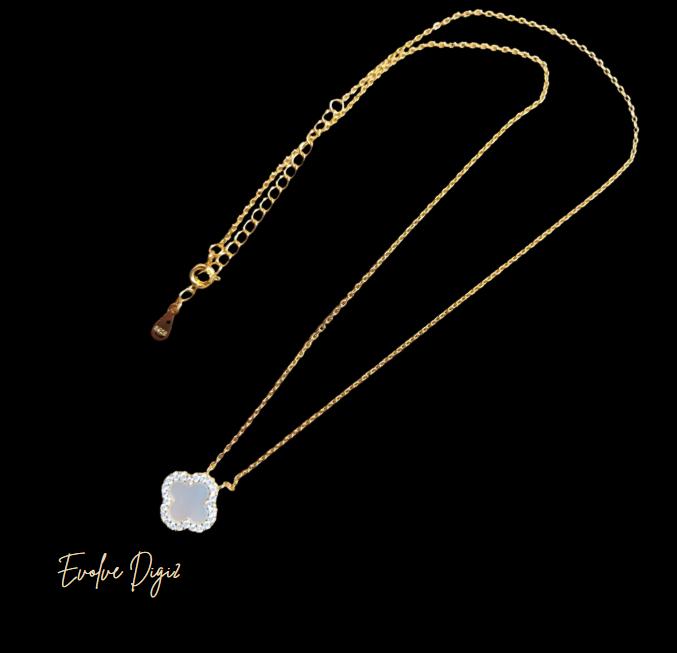 925 Sterling Silver Pearl Clover Necklace | Adjustable Gold Dainty Charm Pendant| Diamond Flash Premium AAA Cubic Zirconia | Gift for Her